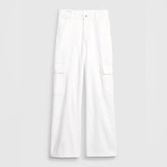 GAP Women's Ecru Wide Baggy Low Rise Cargo Jeans 100% Cotton Loose Size 31 - Picture 2 of 14
